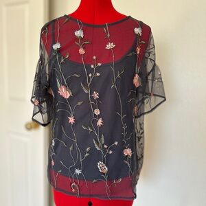 Lucky Brand Black Sheer Floral Blouse